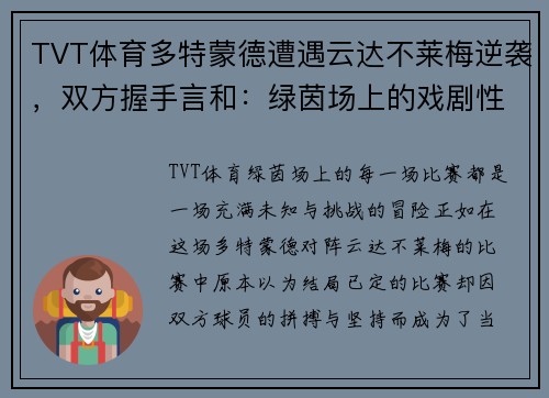 TVT体育多特蒙德遭遇云达不莱梅逆袭，双方握手言和：绿茵场上的戏剧性一夜