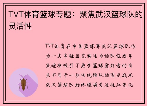 TVT体育篮球专题：聚焦武汉篮球队的灵活性