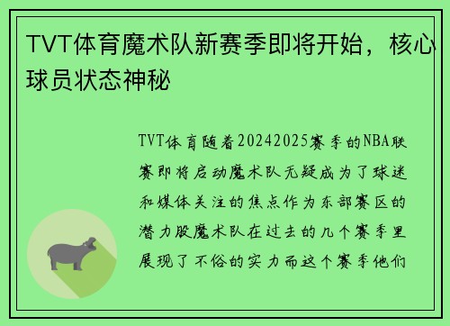 TVT体育魔术队新赛季即将开始，核心球员状态神秘